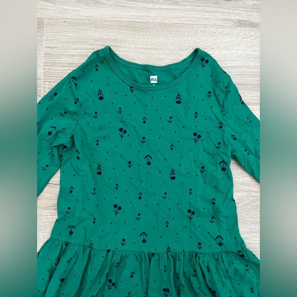 Tea Collection Girl’s Long Sleeve Skirted Green Floral Dress - Size 12 - Picture 2 of 8